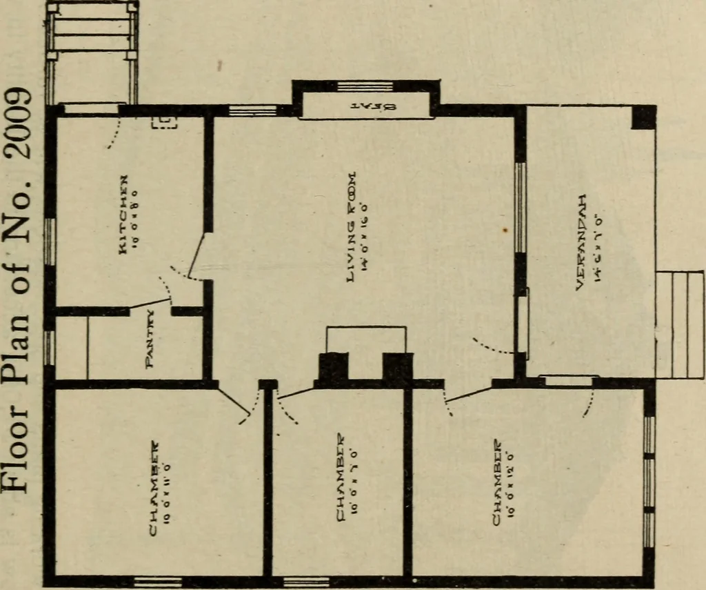 An illustration from Practical bungalows and cottages for town and country, perspective views and floor plans for three hundred low and medium priced houses and bungalows .., 1916, leaf 276