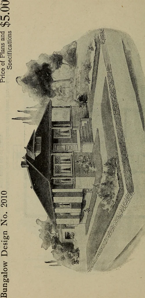 An illustration from Practical bungalows and cottages for town and country, perspective views and floor plans for three hundred low and medium priced houses and bungalows .., 1916, leaf 277