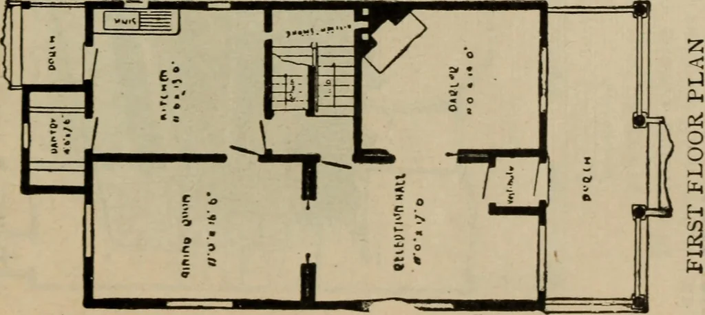 An illustration from Practical bungalows and cottages for town and country, perspective views and floor plans for three hundred low and medium priced houses and bungalows .., 1916, leaf 28