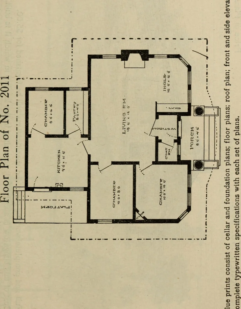 An illustration from Practical bungalows and cottages for town and country, perspective views and floor plans for three hundred low and medium priced houses and bungalows .., 1916, leaf 280