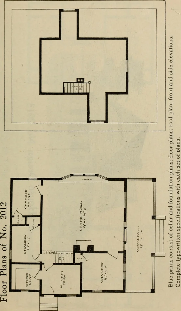 An illustration from Practical bungalows and cottages for town and country, perspective views and floor plans for three hundred low and medium priced houses and bungalows .., 1916, leaf 282