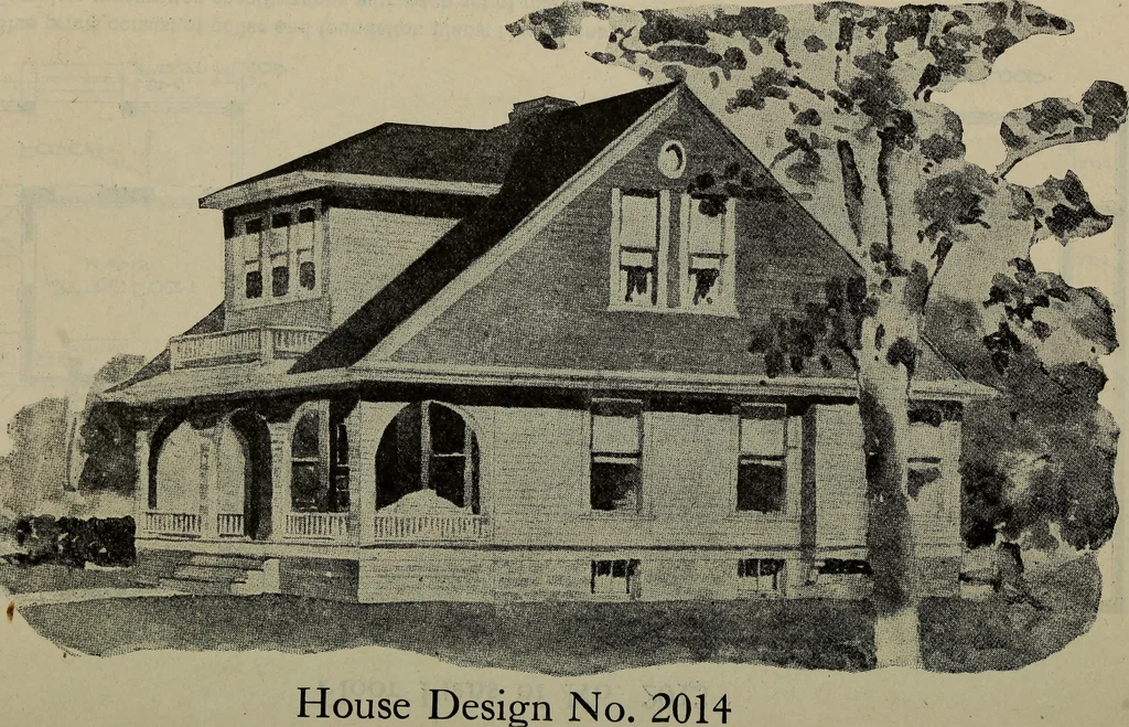 An illustration from Practical bungalows and cottages for town and country, perspective views and floor plans for three hundred low and medium priced houses and bungalows .., 1916, leaf 285
