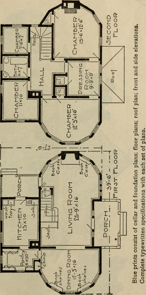 An illustration from Practical bungalows and cottages for town and country, perspective views and floor plans for three hundred low and medium priced houses and bungalows .., 1916, leaf 288