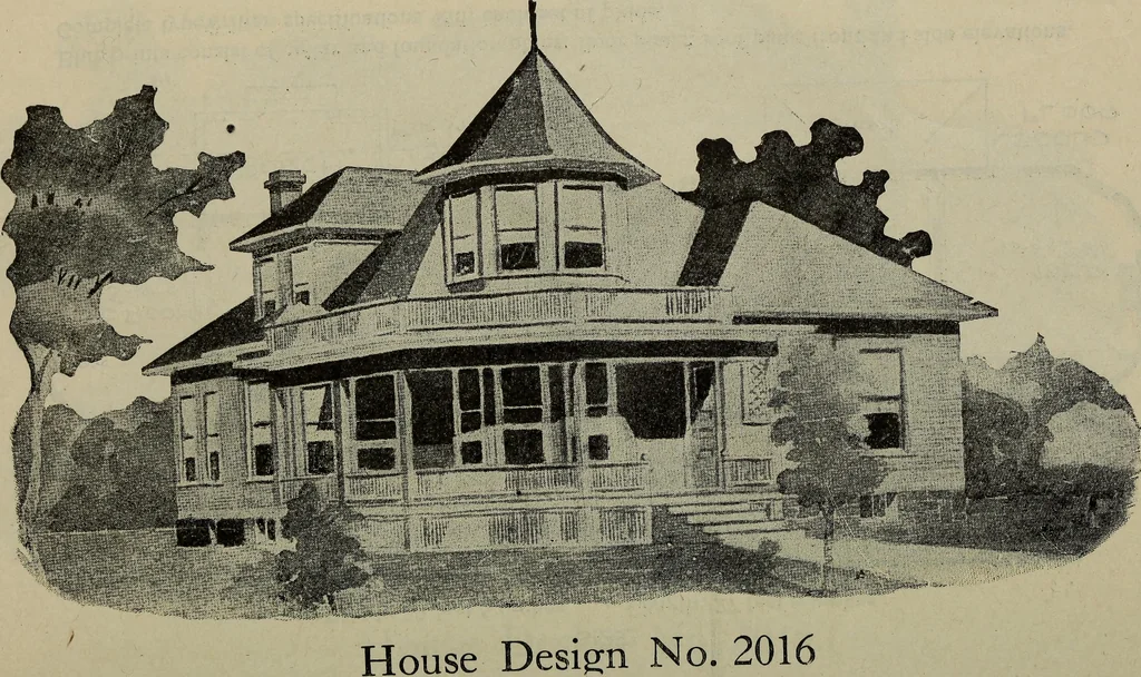An illustration from Practical bungalows and cottages for town and country, perspective views and floor plans for three hundred low and medium priced houses and bungalows .., 1916, leaf 289