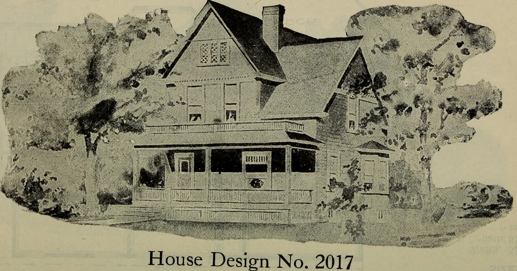 An illustration from Practical bungalows and cottages for town and country, perspective views and floor plans for three hundred low and medium priced houses and bungalows .., 1916, leaf 291