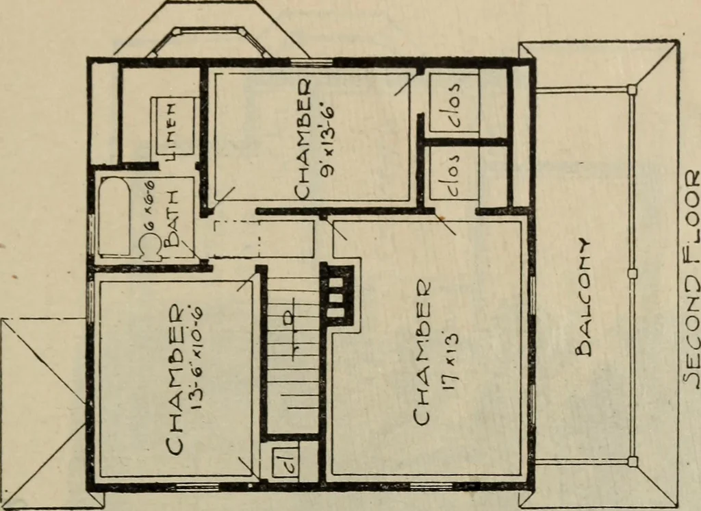 An illustration from Practical bungalows and cottages for town and country, perspective views and floor plans for three hundred low and medium priced houses and bungalows .., 1916, leaf 292