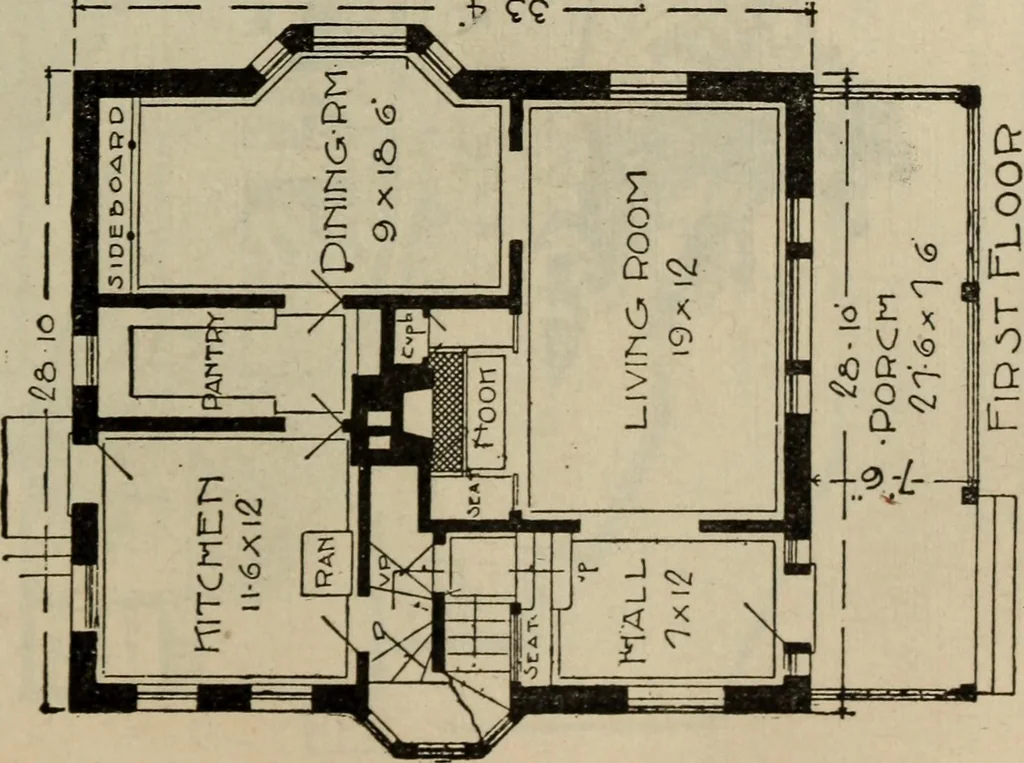 An illustration from Practical bungalows and cottages for town and country, perspective views and floor plans for three hundred low and medium priced houses and bungalows .., 1916, leaf 294