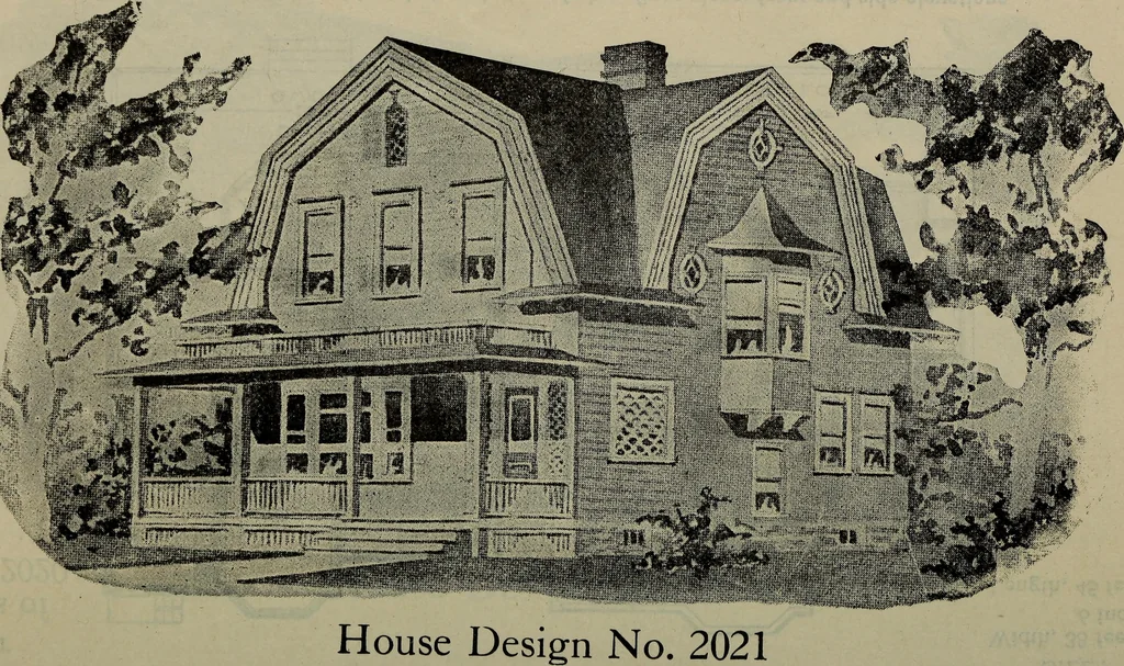 An illustration from Practical bungalows and cottages for town and country, perspective views and floor plans for three hundred low and medium priced houses and bungalows .., 1916, leaf 299