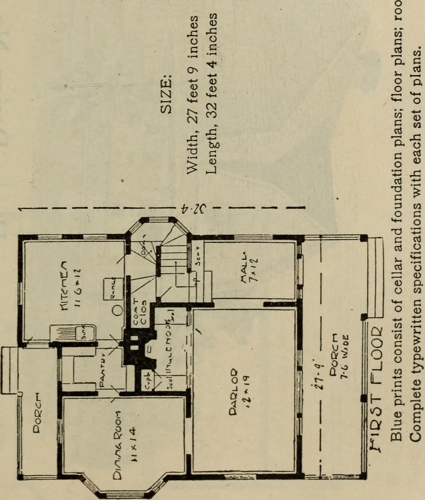 An illustration from Practical bungalows and cottages for town and country, perspective views and floor plans for three hundred low and medium priced houses and bungalows .., 1916, leaf 300