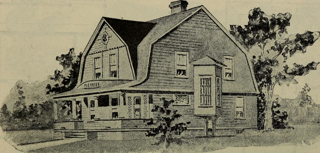 An illustration from Practical bungalows and cottages for town and country, perspective views and floor plans for three hundred low and medium priced houses and bungalows .., 1916, leaf 301