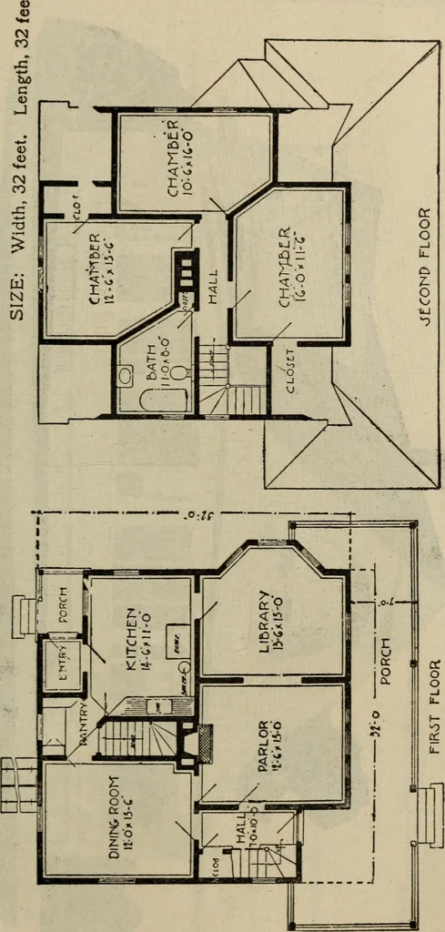 An illustration from Practical bungalows and cottages for town and country, perspective views and floor plans for three hundred low and medium priced houses and bungalows .., 1916, leaf 314