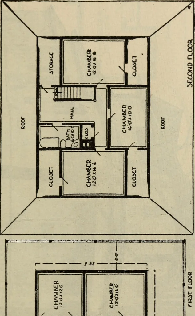 An illustration from Practical bungalows and cottages for town and country, perspective views and floor plans for three hundred low and medium priced houses and bungalows .., 1916, leaf 318