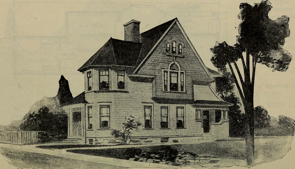 An illustration from Practical bungalows and cottages for town and country, perspective views and floor plans for three hundred low and medium priced houses and bungalows .., 1916, leaf 323