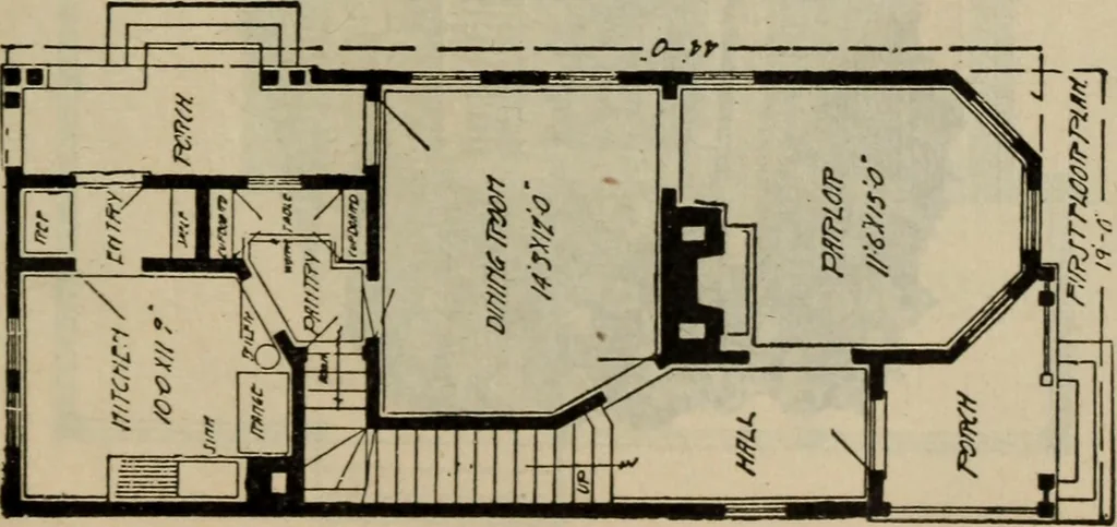 An illustration from Practical bungalows and cottages for town and country, perspective views and floor plans for three hundred low and medium priced houses and bungalows .., 1916, leaf 324
