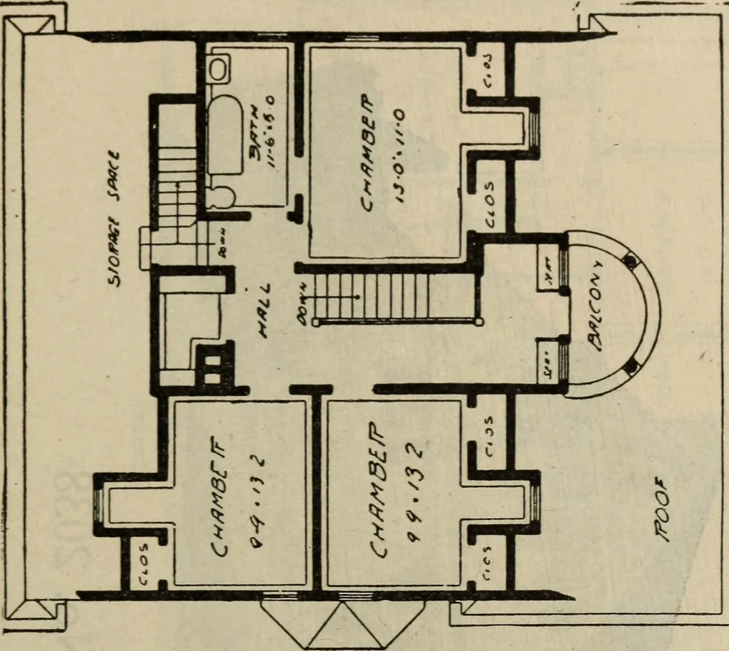 An illustration from Practical bungalows and cottages for town and country, perspective views and floor plans for three hundred low and medium priced houses and bungalows .., 1916, leaf 328