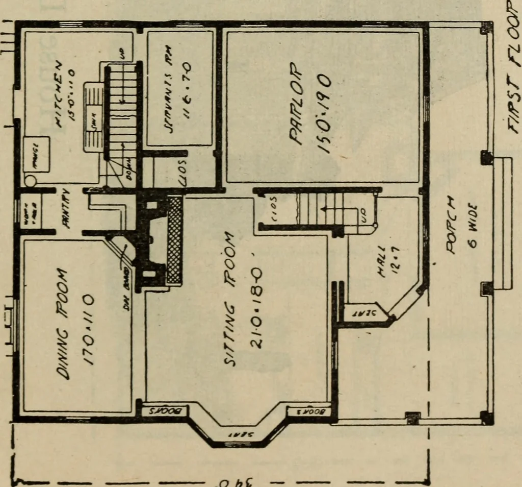 An illustration from Practical bungalows and cottages for town and country, perspective views and floor plans for three hundred low and medium priced houses and bungalows .., 1916, leaf 328