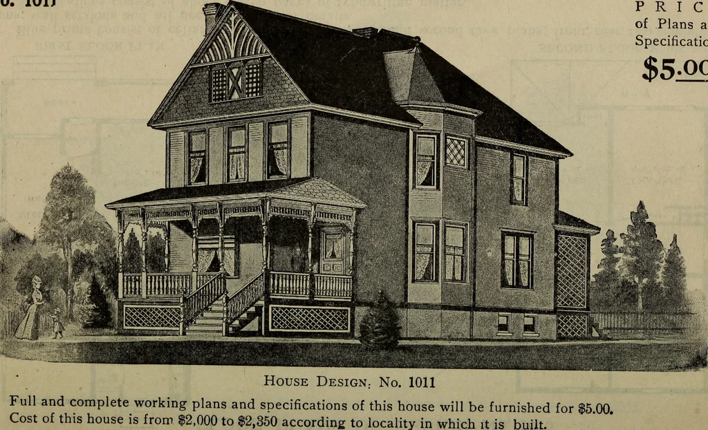 An illustration from Practical bungalows and cottages for town and country, perspective views and floor plans for three hundred low and medium priced houses and bungalows .., 1916, leaf 33