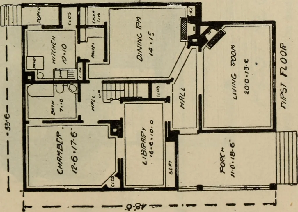 An illustration from Practical bungalows and cottages for town and country, perspective views and floor plans for three hundred low and medium priced houses and bungalows .., 1916, leaf 330