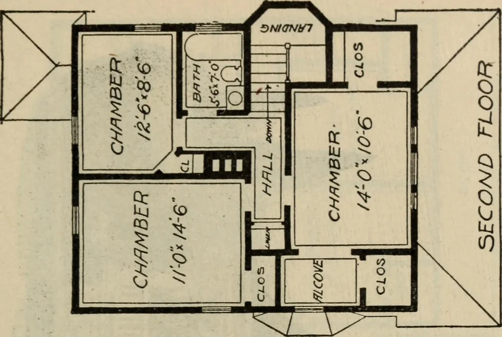 An illustration from Practical bungalows and cottages for town and country, perspective views and floor plans for three hundred low and medium priced houses and bungalows .., 1916, leaf 334