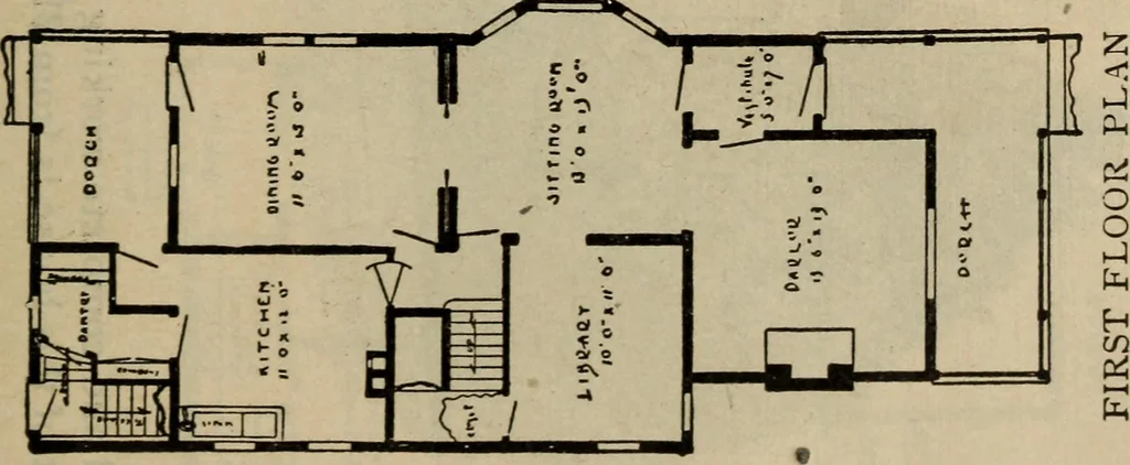An illustration from Practical bungalows and cottages for town and country, perspective views and floor plans for three hundred low and medium priced houses and bungalows .., 1916, leaf 34