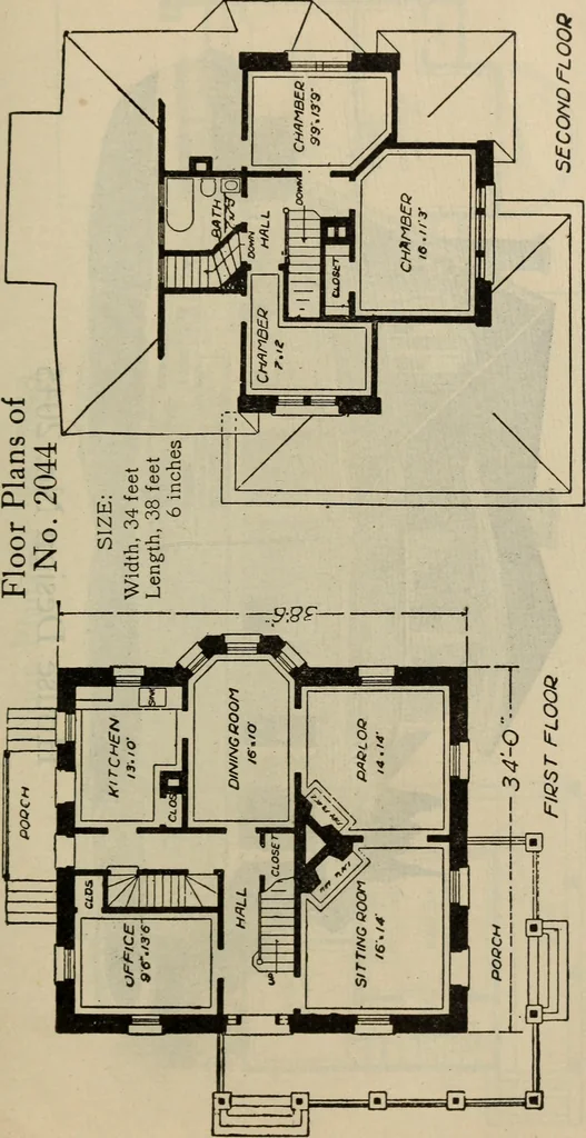 An illustration from Practical bungalows and cottages for town and country, perspective views and floor plans for three hundred low and medium priced houses and bungalows .., 1916, leaf 342