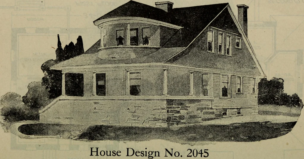 An illustration from Practical bungalows and cottages for town and country, perspective views and floor plans for three hundred low and medium priced houses and bungalows .., 1916, leaf 343