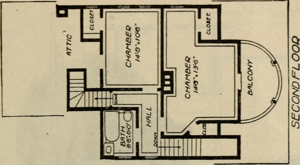 An illustration from Practical bungalows and cottages for town and country, perspective views and floor plans for three hundred low and medium priced houses and bungalows .., 1916, leaf 344