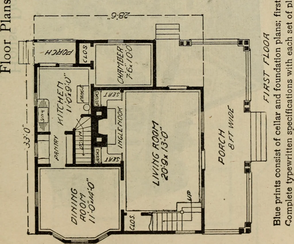 An illustration from Practical bungalows and cottages for town and country, perspective views and floor plans for three hundred low and medium priced houses and bungalows .., 1916, leaf 354