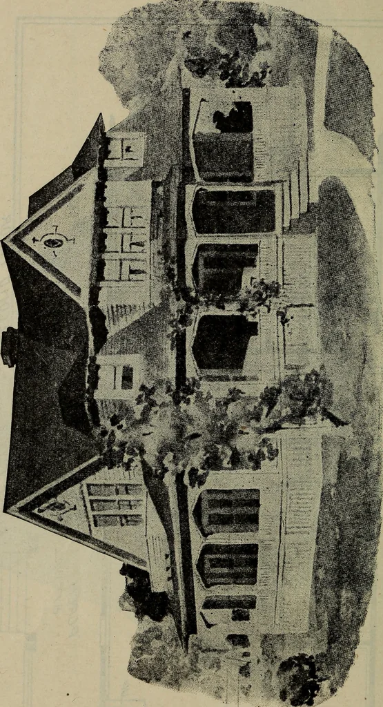 An illustration from Practical bungalows and cottages for town and country, perspective views and floor plans for three hundred low and medium priced houses and bungalows .., 1916, leaf 355