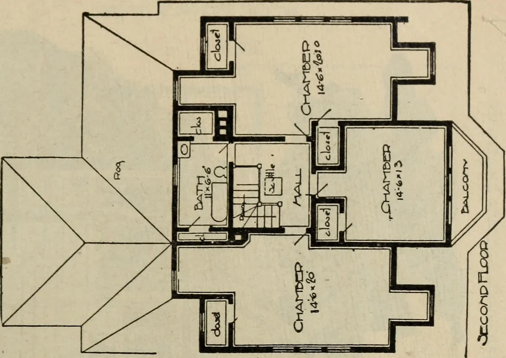 An illustration from Practical bungalows and cottages for town and country, perspective views and floor plans for three hundred low and medium priced houses and bungalows .., 1916, leaf 356