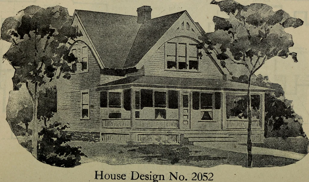 An illustration from Practical bungalows and cottages for town and country, perspective views and floor plans for three hundred low and medium priced houses and bungalows .., 1916, leaf 357