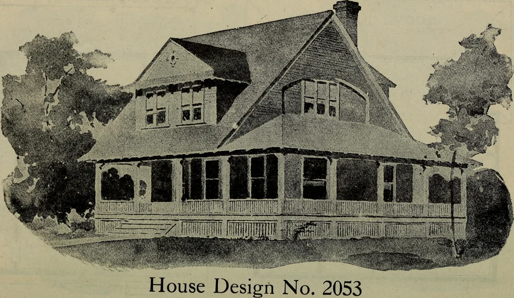 An illustration from Practical bungalows and cottages for town and country, perspective views and floor plans for three hundred low and medium priced houses and bungalows .., 1916, leaf 359