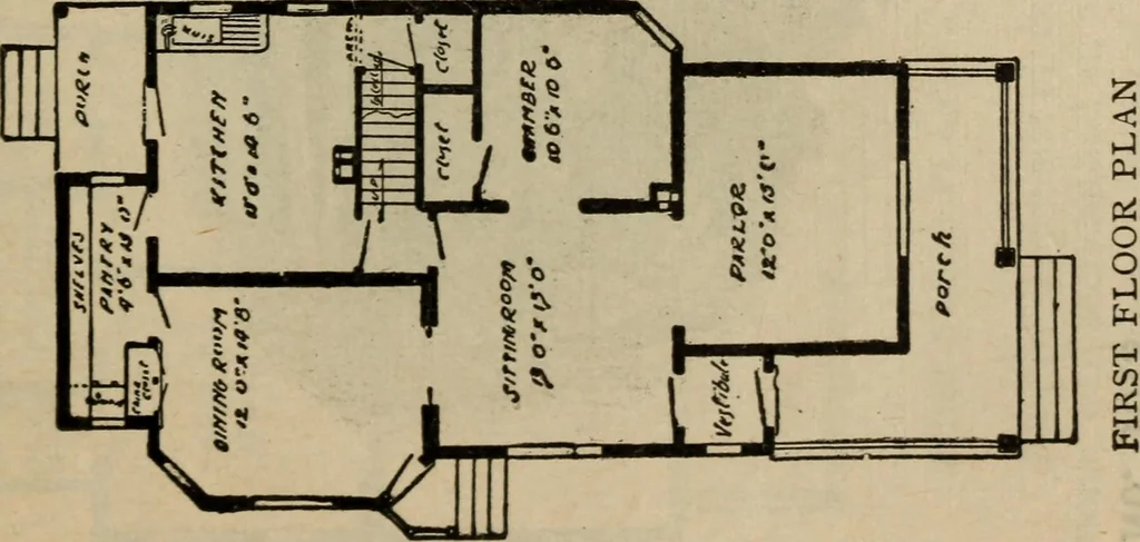 An illustration from Practical bungalows and cottages for town and country, perspective views and floor plans for three hundred low and medium priced houses and bungalows .., 1916, leaf 36