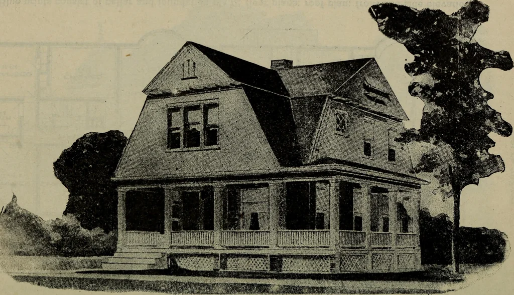 An illustration from Practical bungalows and cottages for town and country, perspective views and floor plans for three hundred low and medium priced houses and bungalows .., 1916, leaf 363