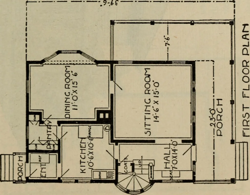 An illustration from Practical bungalows and cottages for town and country, perspective views and floor plans for three hundred low and medium priced houses and bungalows .., 1916, leaf 364