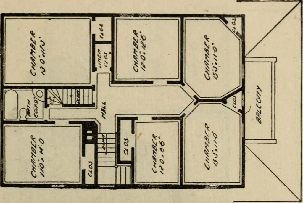 An illustration from Practical bungalows and cottages for town and country, perspective views and floor plans for three hundred low and medium priced houses and bungalows .., 1916, leaf 366