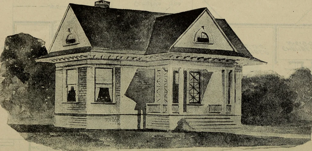 An illustration from Practical bungalows and cottages for town and country, perspective views and floor plans for three hundred low and medium priced houses and bungalows .., 1916, leaf 369