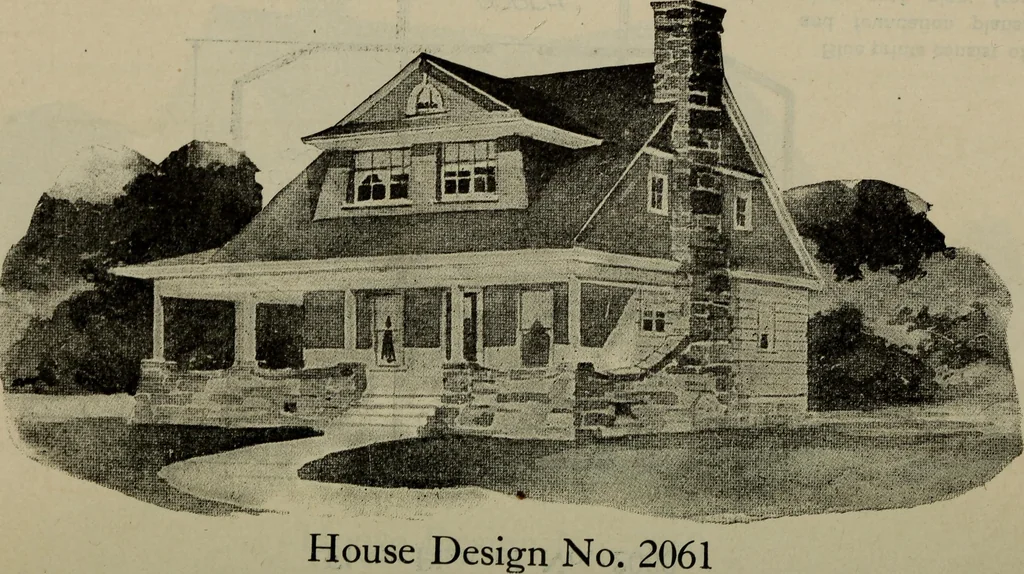 An illustration from Practical bungalows and cottages for town and country, perspective views and floor plans for three hundred low and medium priced houses and bungalows .., 1916, leaf 371