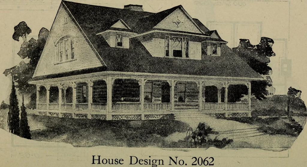 An illustration from Practical bungalows and cottages for town and country, perspective views and floor plans for three hundred low and medium priced houses and bungalows .., 1916, leaf 373