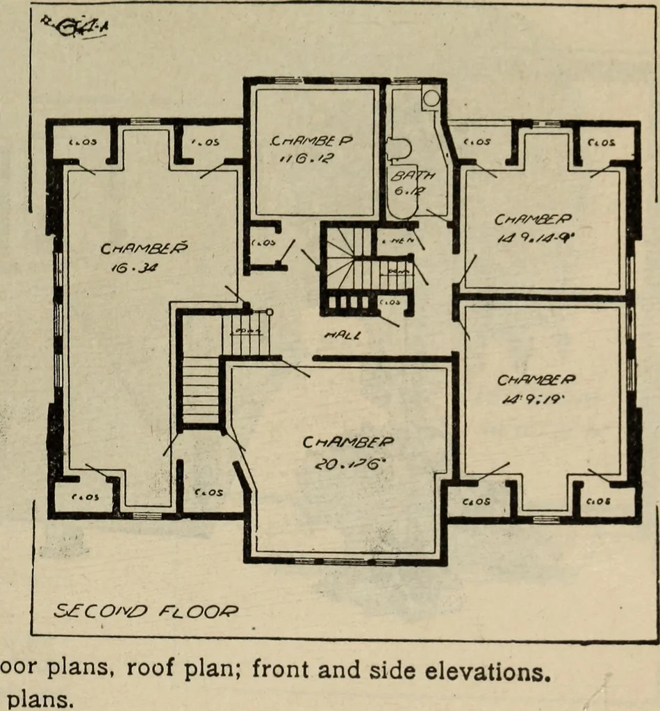 An illustration from Practical bungalows and cottages for town and country, perspective views and floor plans for three hundred low and medium priced houses and bungalows .., 1916, leaf 374