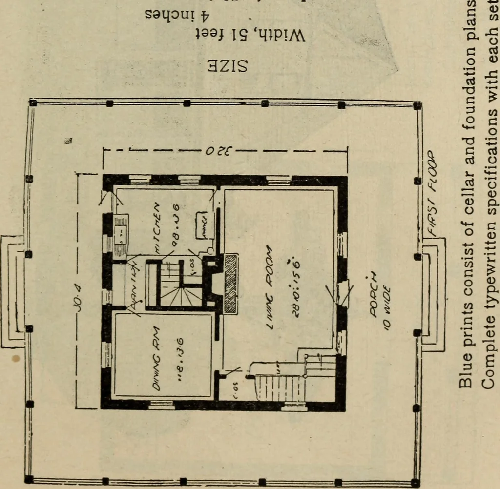 An illustration from Practical bungalows and cottages for town and country, perspective views and floor plans for three hundred low and medium priced houses and bungalows .., 1916, leaf 374