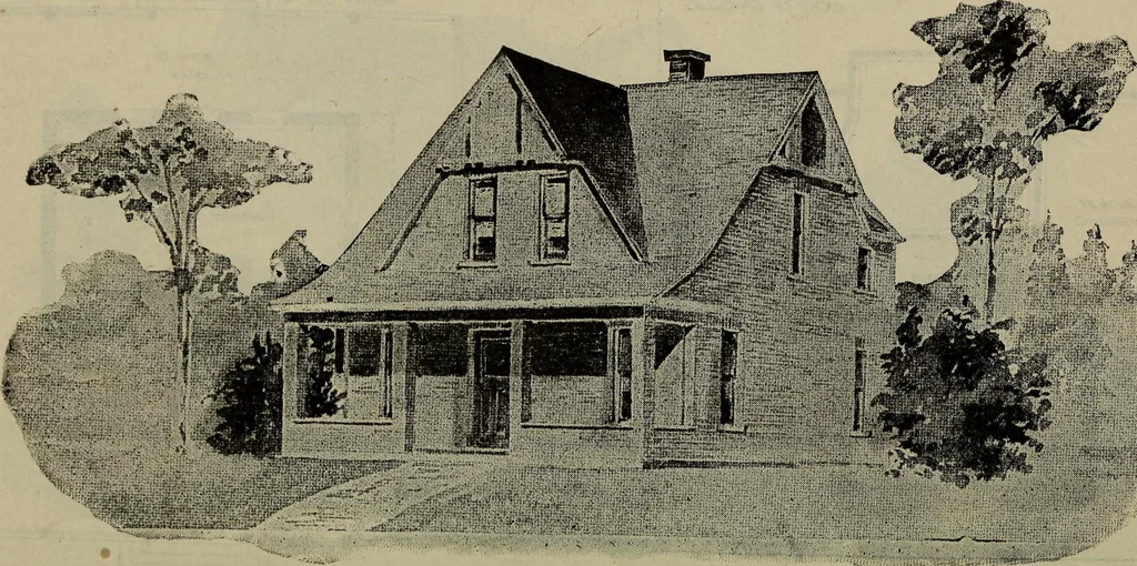 An illustration from Practical bungalows and cottages for town and country, perspective views and floor plans for three hundred low and medium priced houses and bungalows .., 1916, leaf 375