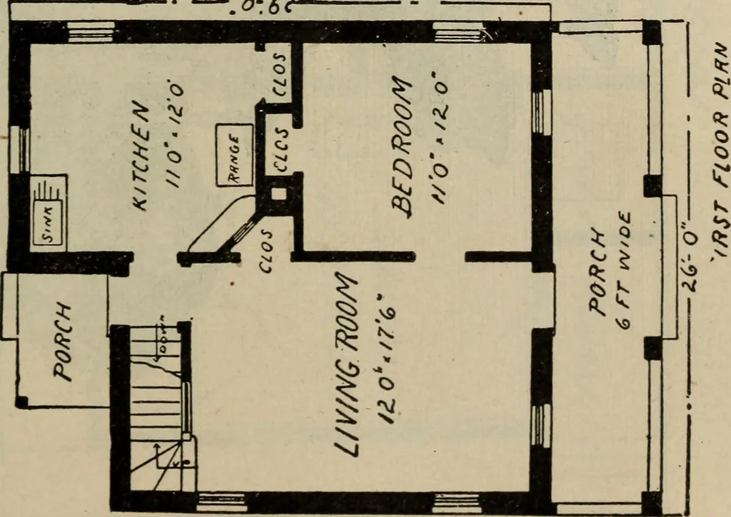 An illustration from Practical bungalows and cottages for town and country, perspective views and floor plans for three hundred low and medium priced houses and bungalows .., 1916, leaf 376