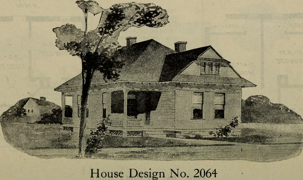 An illustration from Practical bungalows and cottages for town and country, perspective views and floor plans for three hundred low and medium priced houses and bungalows .., 1916, leaf 377