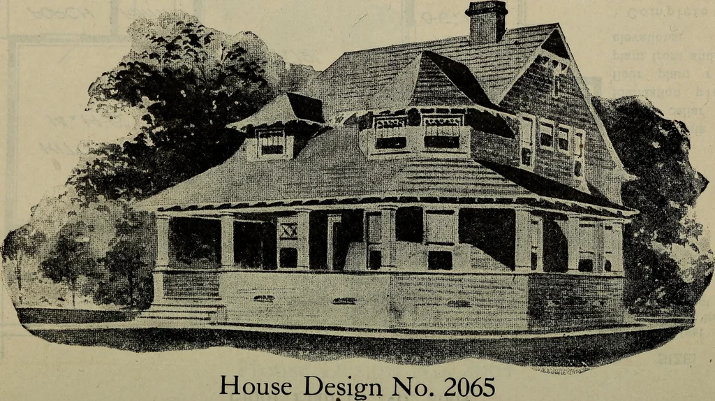 An illustration from Practical bungalows and cottages for town and country, perspective views and floor plans for three hundred low and medium priced houses and bungalows .., 1916, leaf 379