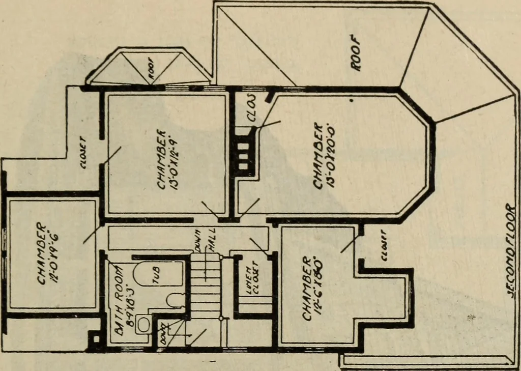 An illustration from Practical bungalows and cottages for town and country, perspective views and floor plans for three hundred low and medium priced houses and bungalows .., 1916, leaf 380