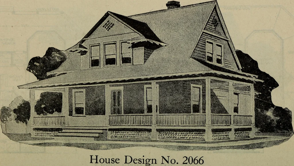 An illustration from Practical bungalows and cottages for town and country, perspective views and floor plans for three hundred low and medium priced houses and bungalows .., 1916, leaf 381