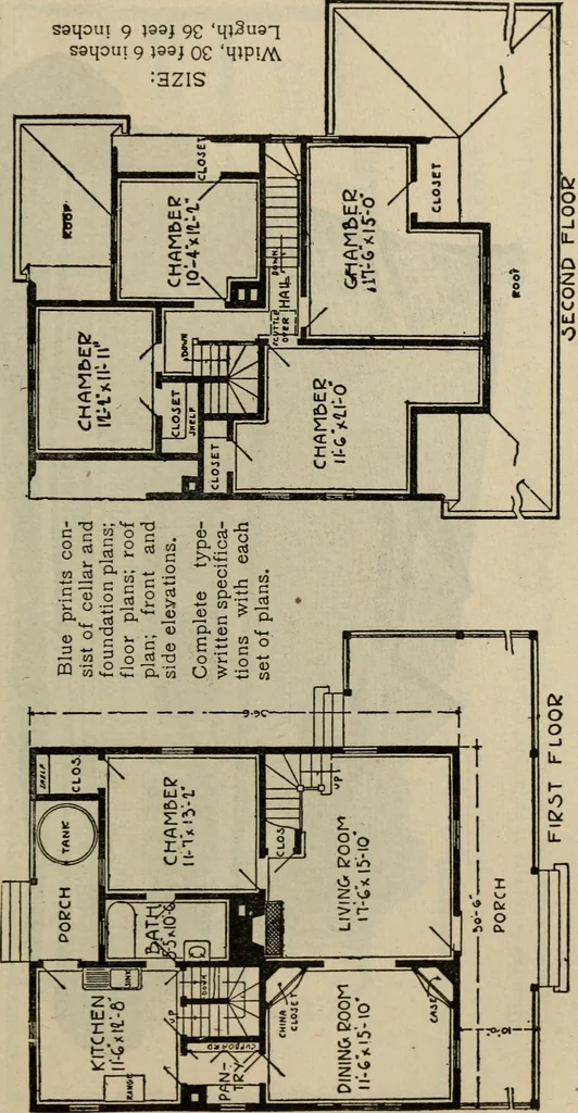 An illustration from Practical bungalows and cottages for town and country, perspective views and floor plans for three hundred low and medium priced houses and bungalows .., 1916, leaf 382