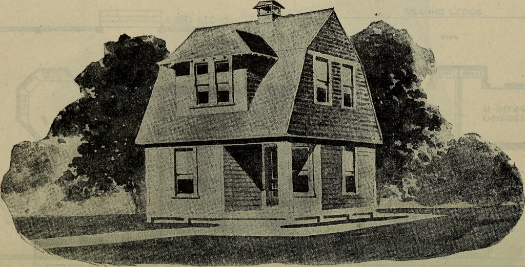 An illustration from Practical bungalows and cottages for town and country, perspective views and floor plans for three hundred low and medium priced houses and bungalows .., 1916, leaf 385