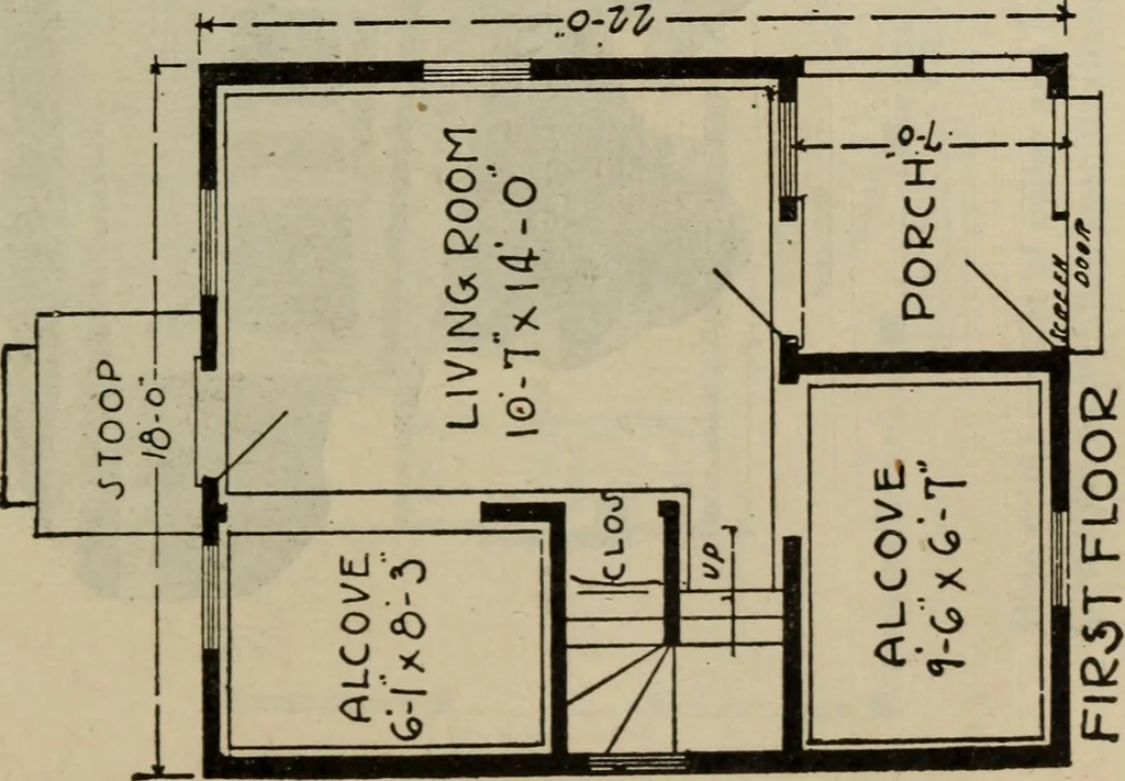 An illustration from Practical bungalows and cottages for town and country, perspective views and floor plans for three hundred low and medium priced houses and bungalows .., 1916, leaf 386